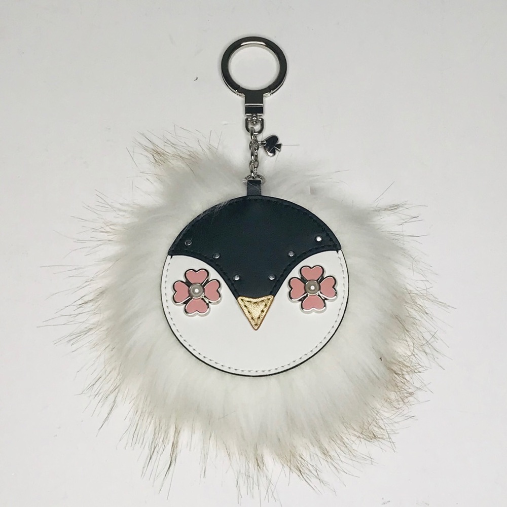 Kate Spade Penguin Key Fob Pom Pom Black White